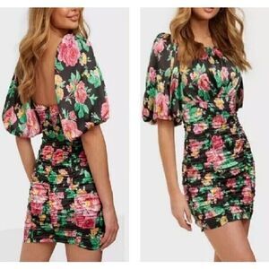 For Love & Lemons Women's Sz XS Black Floral Jolie Backless Mini Dress